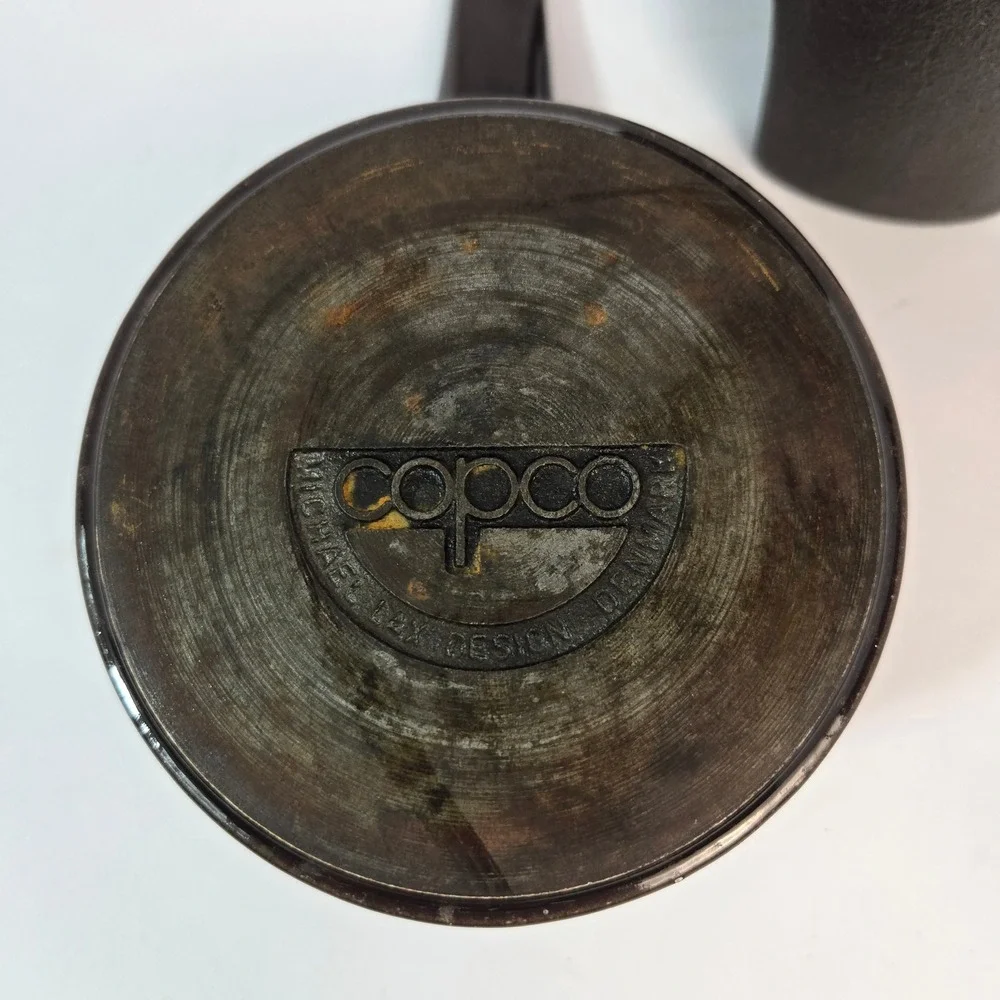 Copco Michael Lax Denmark Cast Iron Enamel Butter Warmer Fondue Pot Brown White